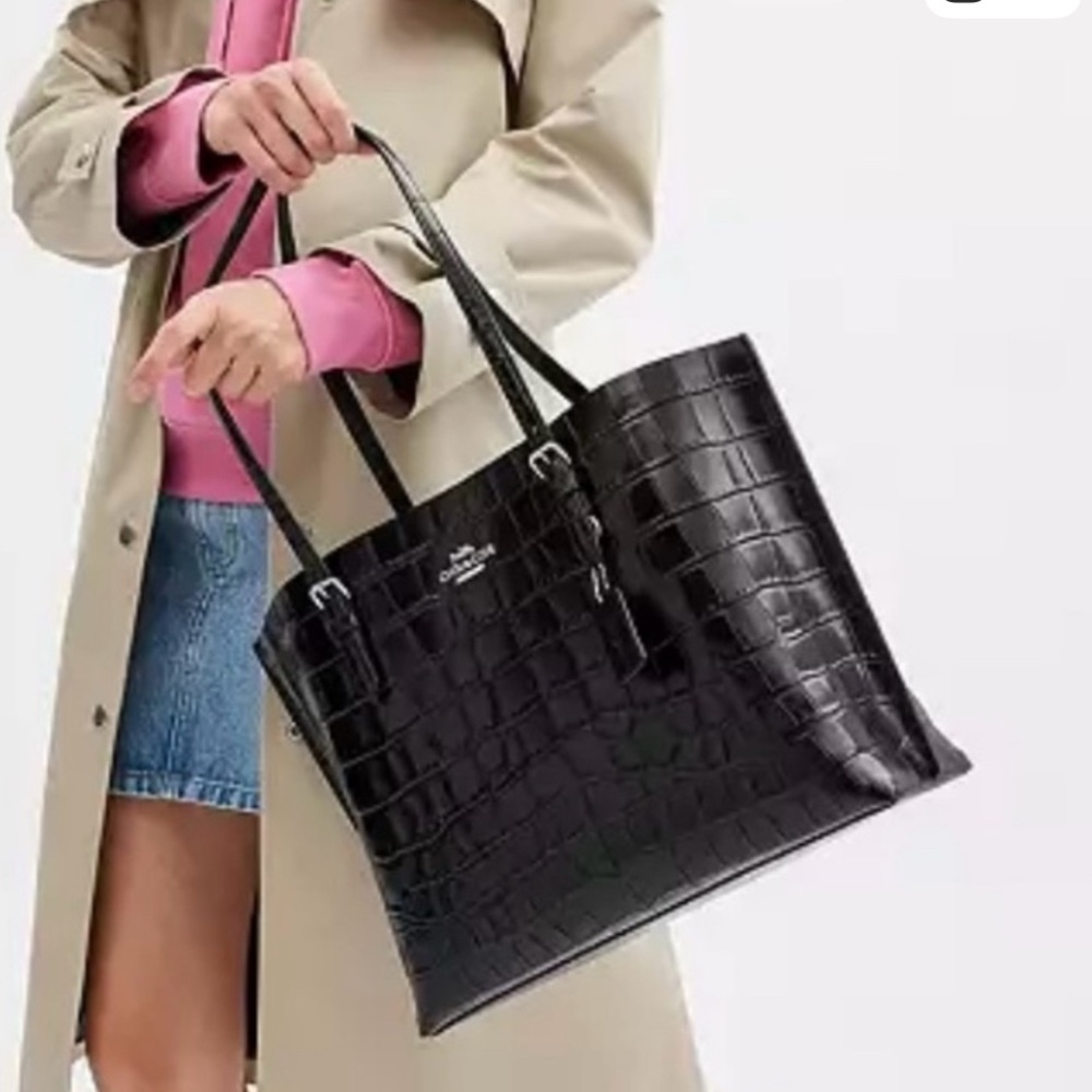 Coach Black Croc-Embossed Tote Bag - Picture 2 of 11